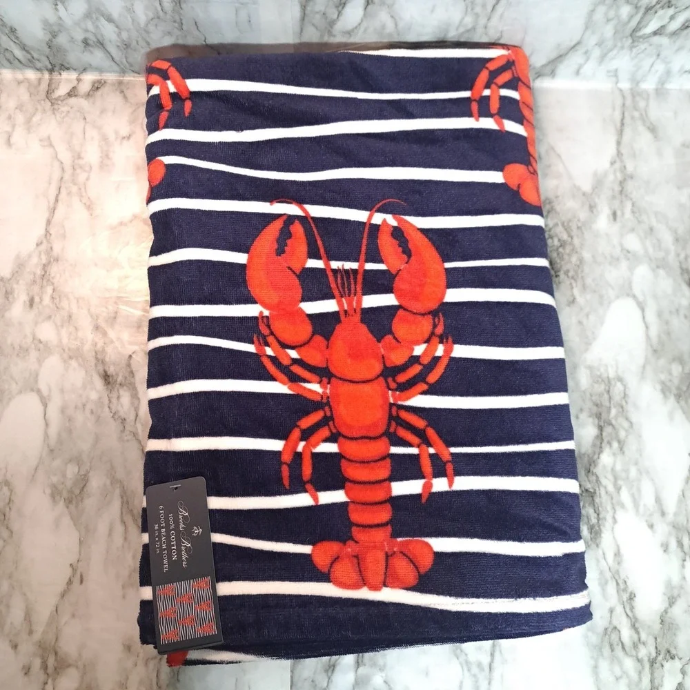 Brooks Brothers Oversized Beach Towel Lobster‎ Print 100% Cotton 36x72 Nautical